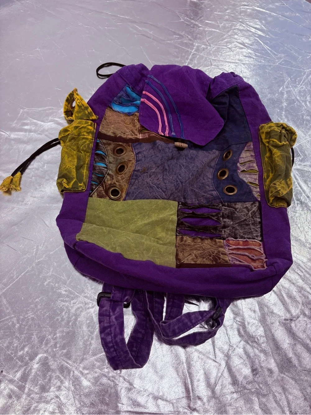 Bohemian Patchwork Purple Drawstring Backpack